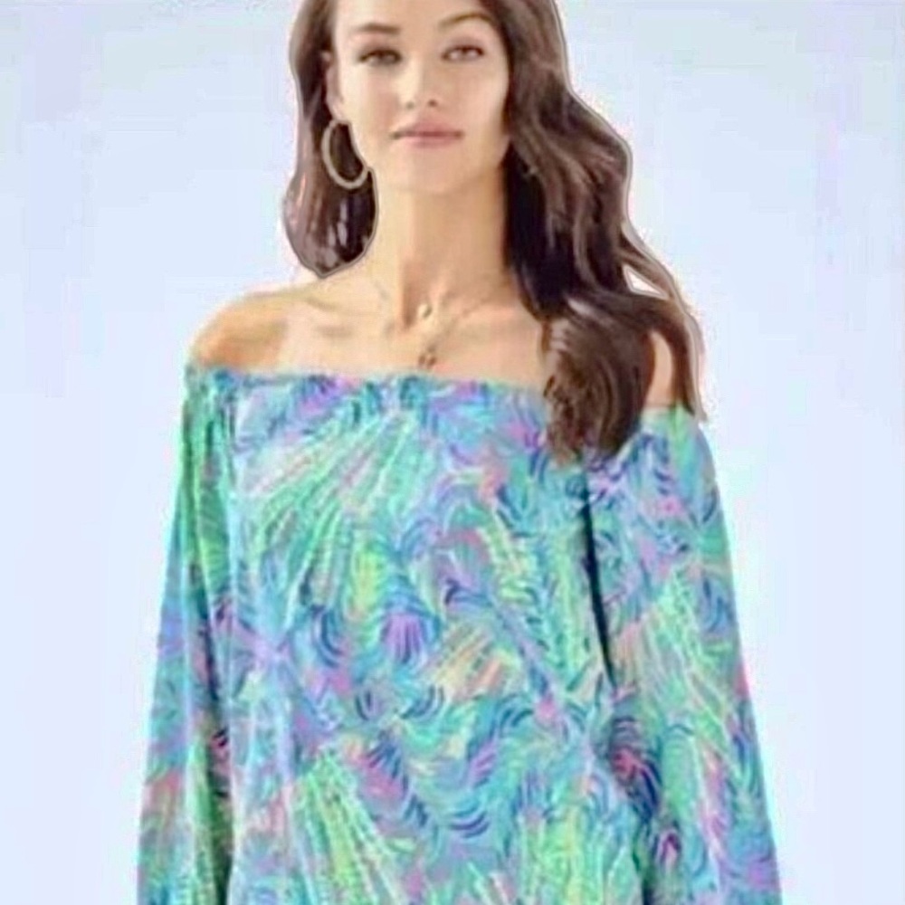 Lilly Pulitzer Off-Shoulder Tunic in Green and Pink